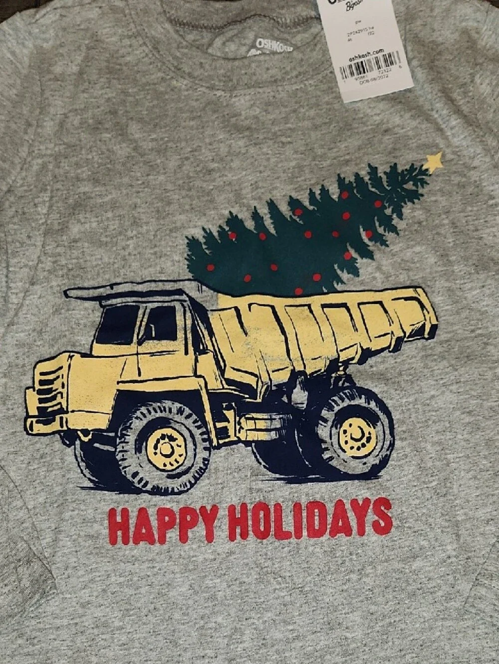 NWT OshKosh B'gosh Gray Long-Sleeve Tee with Yellow Truck and Green Tree